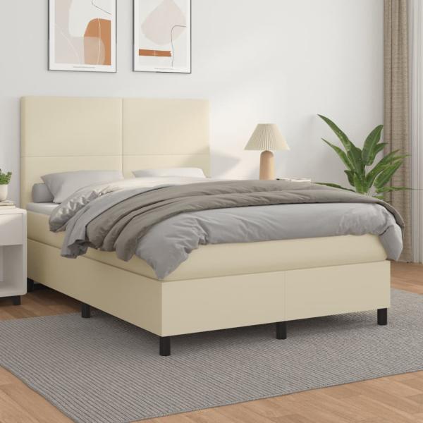 ARDEBO.de - Boxspringbett mit Matratze Creme 140x190 cm Kunstleder