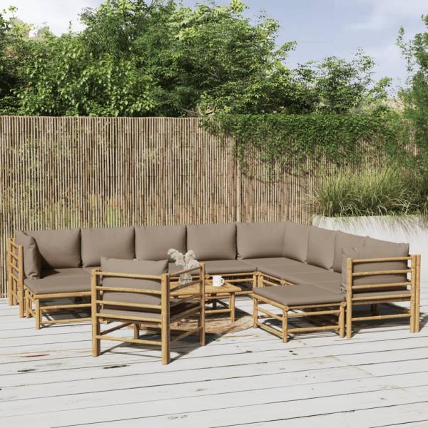 ARDEBO.de - 12-tlg. Garten-Lounge-Set mit Kissen Taupe Bambus