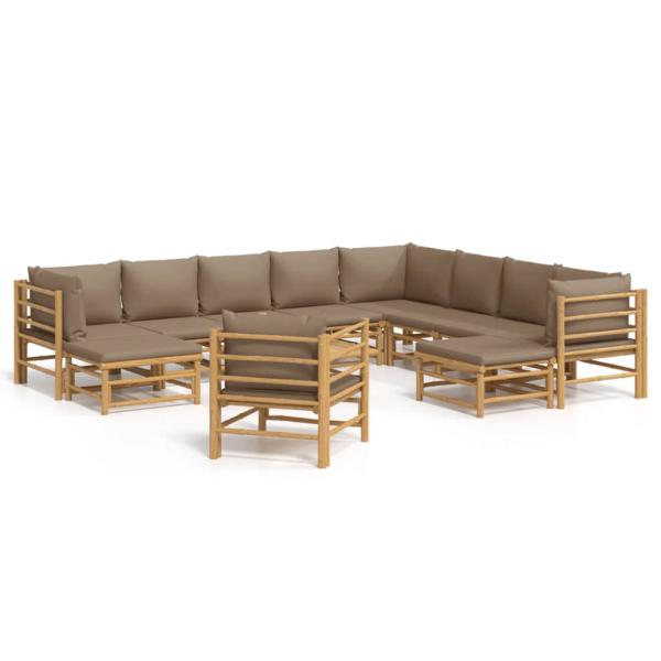 12-tlg. Garten-Lounge-Set mit Kissen Taupe Bambus