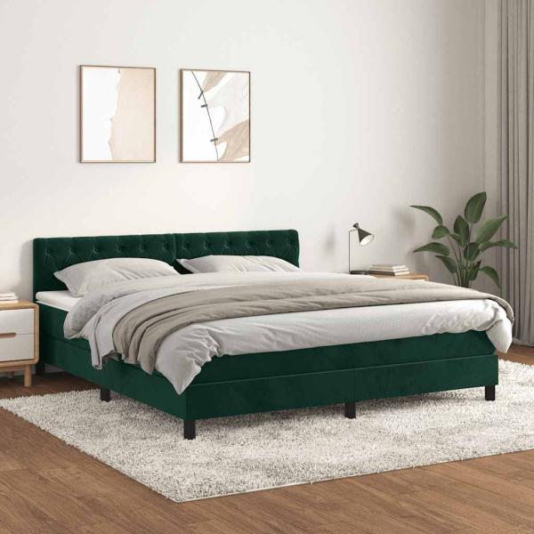 ARDEBO.de - Boxspringbett mit Matratze Dunkelgrün 180x200 cm Samt