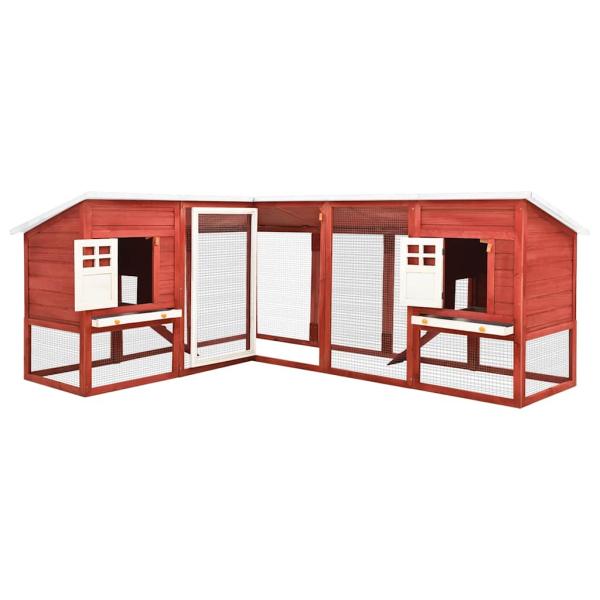 Kaninchenstall mit Freilauf Rot und Weiß Tanne Massivholz