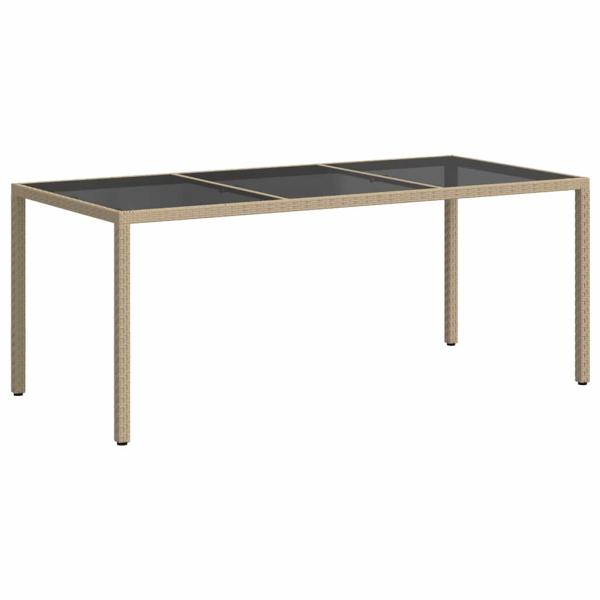 Gartentisch Beige 190x90x75 cm Gehärtetes Glas und Poly Rattan