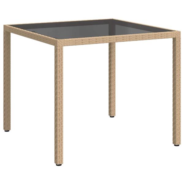 Gartentisch 90x90x75 cm Gehärtetes Glas Poly Rattan Beige