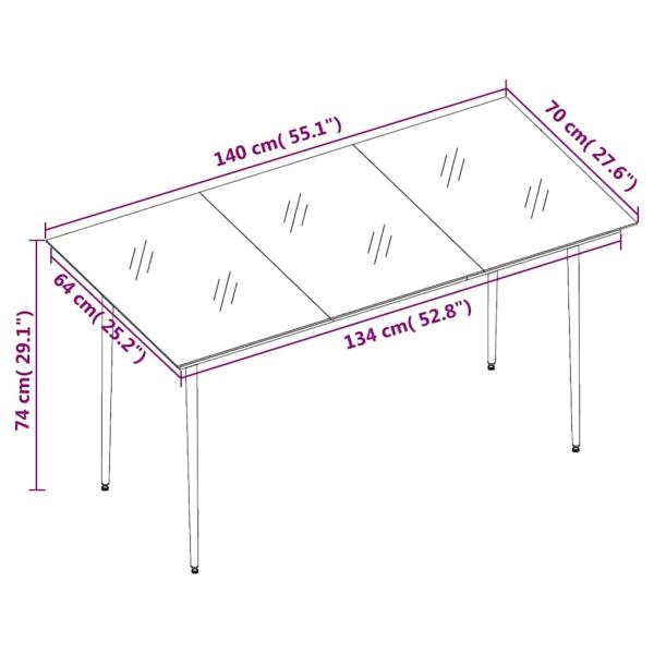 Garten-Esstisch Schwarz 140x70x74 cm Stahl und Glas