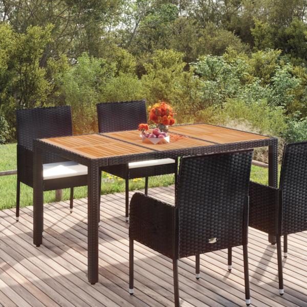 ARDEBO.de - Gartentisch mit Holzplatte Schwarz 150x90x75 cm Poly Rattan