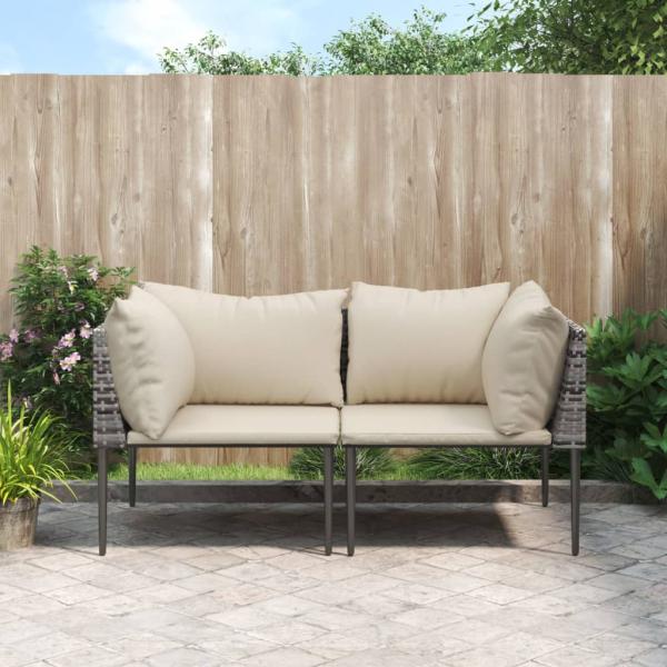 ARDEBO.de - Garten-Ecksofas mit Kissen 2 Stk. Grau Poly Rattan