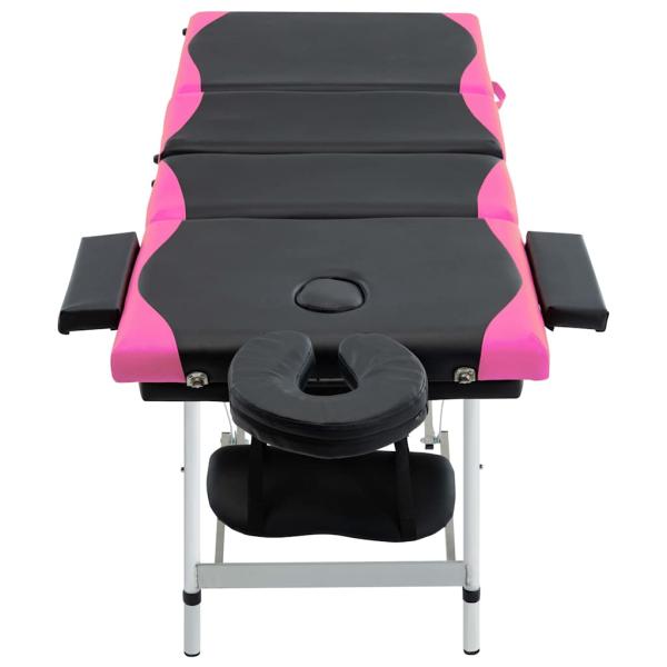 Massageliege Klappbar 4-Zonen Aluminiumgestell Schwarz und Rosa