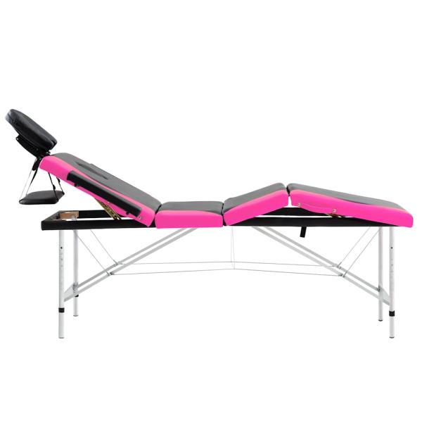 Massageliege Klappbar 4-Zonen Aluminiumgestell Schwarz und Rosa