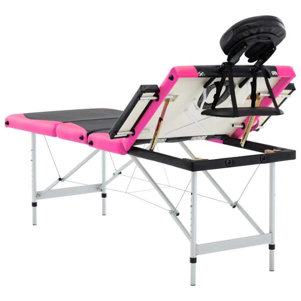 Massageliege Klappbar 4-Zonen Aluminiumgestell Schwarz und Rosa
