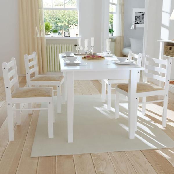 ARDEBO.de - Esszimmerstühle 4 Stk. Weiß Massivholz Gummibaum und Samt
