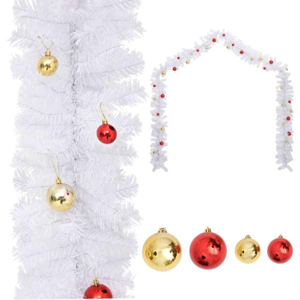 ARDEBO.de - Weihnachtsgirlande Geschmückt mit Kugeln Weiß 5 m