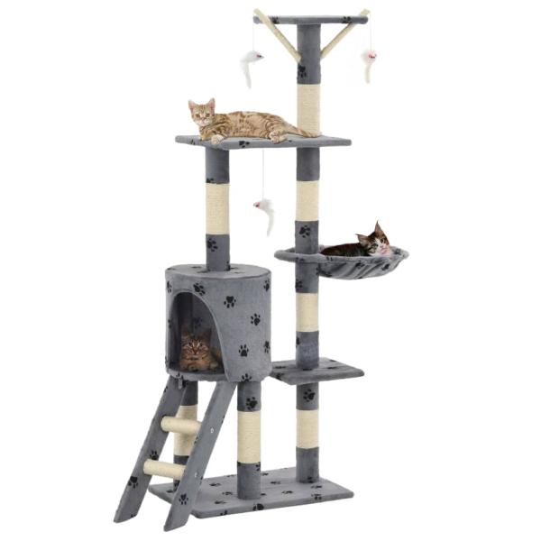 ARDEBO.de - Katzen-Kratzbaum Sisal 138 cm Grau Pfoten-Aufdruck