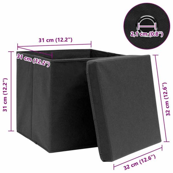 Aufbewahrungsboxen mit Deckeln 4 Stk. Schwarz 32x32x32 cm Stoff