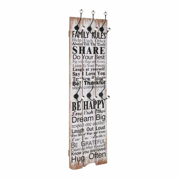 ARDEBO.de - Wandgarderobe mit 6 Haken 120 x 40 cm "FAMILY RULES"