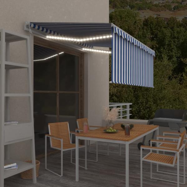 ARDEBO.de - Markise Automatisch mit Rollo LED Windsensor 3,5x2,5m Blau Weiß