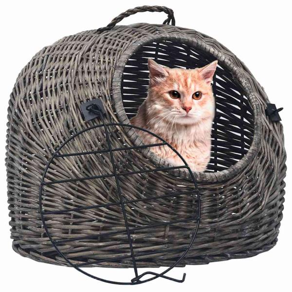 ARDEBO.de - Katzen-Transportkorb Grau 50x42x40 cm Natürliche Weide