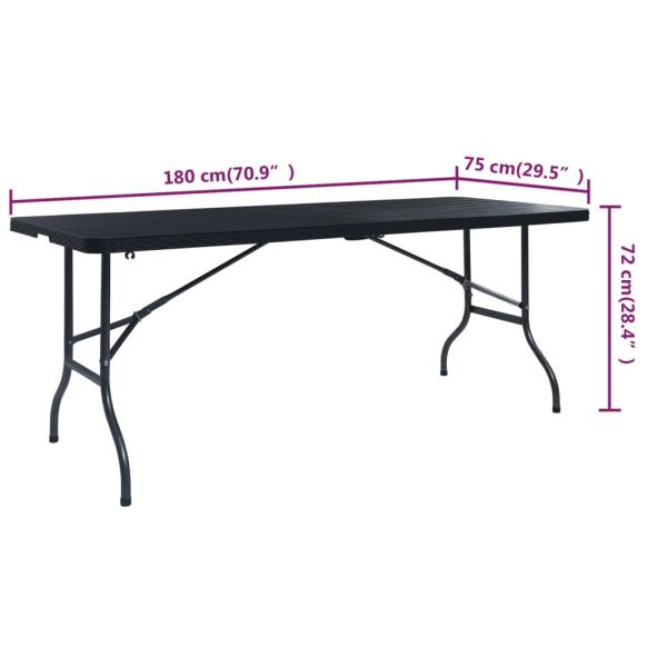 Gartentisch Klappbar Schwarz 180×75×72 cm HDPE Rattan-Optik