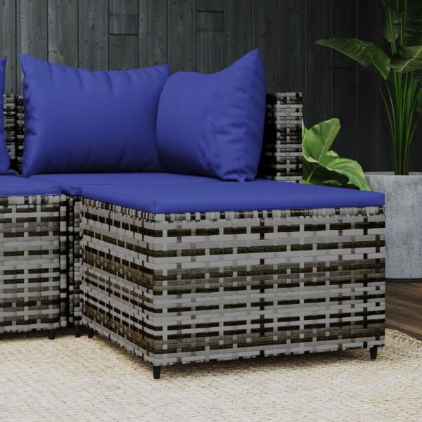 ARDEBO.de - Gartenhocker mit Kissen Grau Poly Rattan