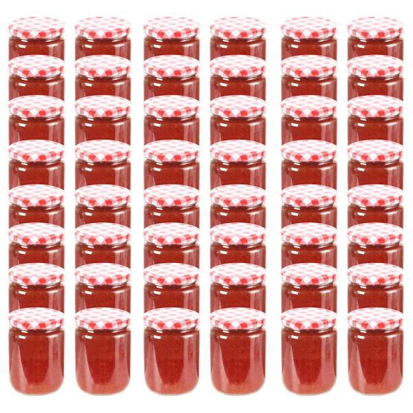 ARDEBO.de - Marmeladengläser mit Weißem/Rotem Deckel 48 Stk. 230 ml