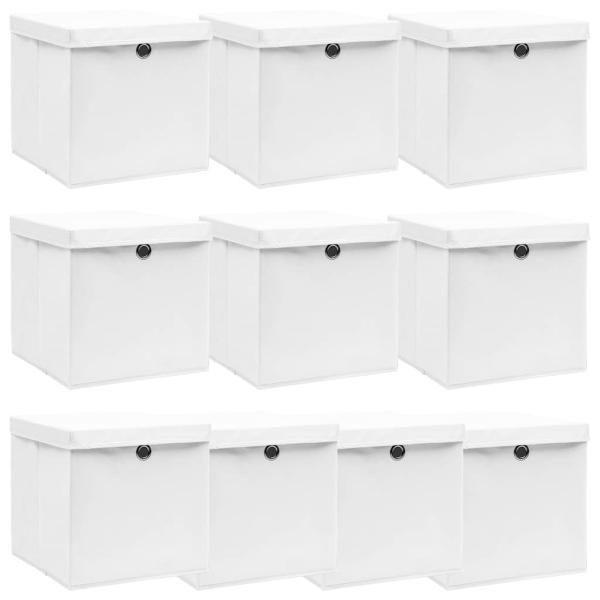 ARDEBO.de - Aufbewahrungsboxen mit Deckeln 10 Stk. Weiß 32x32x32 cm Stoff