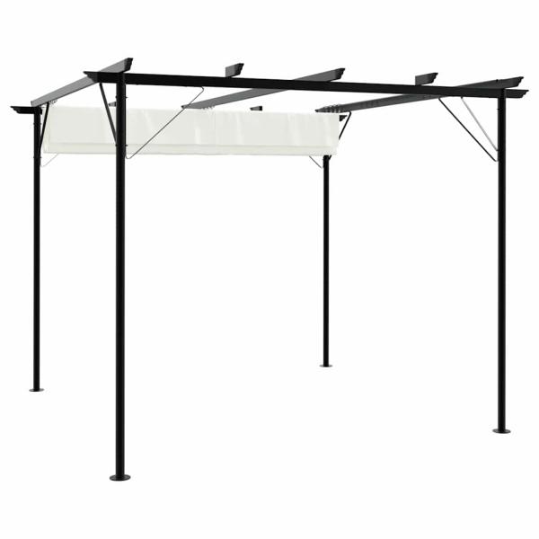 Pergola mit Versenkbarem Dach Cremeweiß 3x3 m Stahl