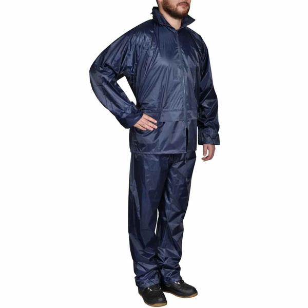 ARDEBO.de - Blaue Regenbekleidung für Männer 2-teilig mit Kapuze Größe XL