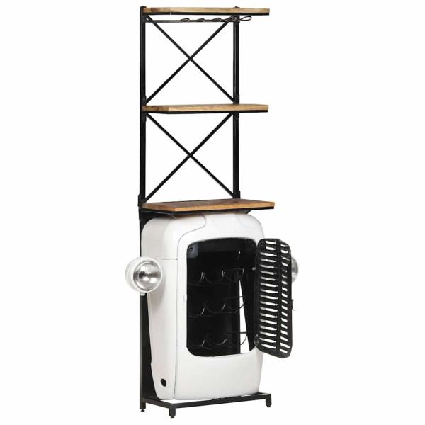 Traktor-Weinschrank Weiß 49x31x172 cm Raues Mangoholz