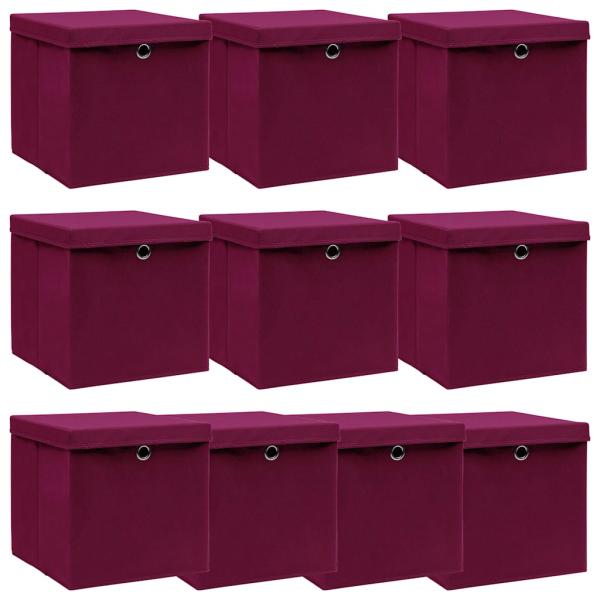 ARDEBO.de - Aufbewahrungsboxen mit Deckeln 10 Stk. Dunkelrot 32x32x32cm
