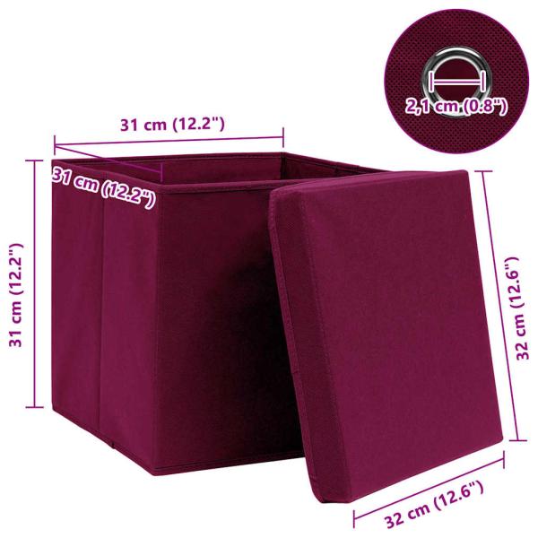 Aufbewahrungsboxen mit Deckeln 10 Stk. Dunkelrot 32x32x32cm