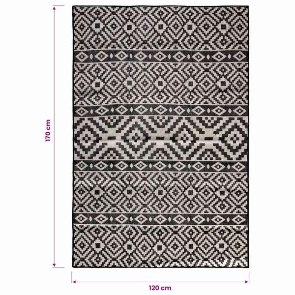 Outdoor-Teppich Flachgewebe 120x170 cm Schwarz Gestreift
