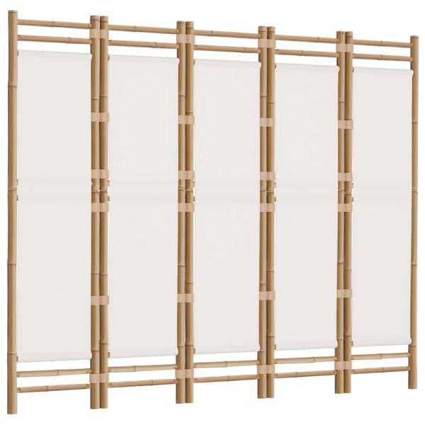 5-tlg. Paravent Faltbar 200 cm Bambus und Canvas