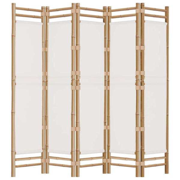 5-tlg. Paravent Faltbar 200 cm Bambus und Canvas
