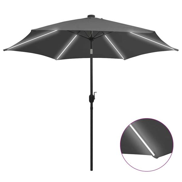 ARDEBO.de - Sonnenschirm mit LED-Beleuchtung und Alu-Mast 300 cm Anthrazit