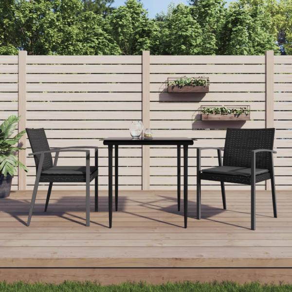 ARDEBO.de - Gartenstühle mit Kissen 2 Stk. Schwarz 56,5x57x83cm Poly Rattan