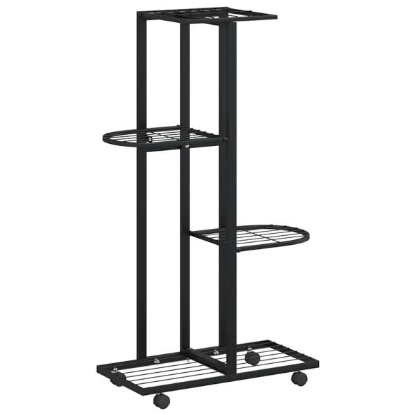 Blumenständer 4-Etagen mit Rollen 44x23x80 cm Schwarz Eisen