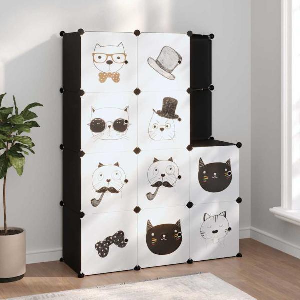 ARDEBO.de - Kinderschrank Modular mit 10 Würfeln Schwarz PP