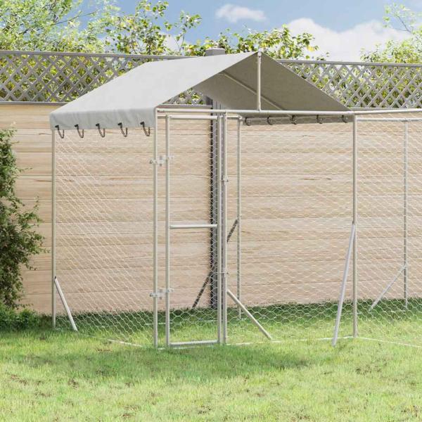 ARDEBO.de - Outdoor-Hundezwinger mit Dach Silbern 4x4x2,5m Verzinkter Stahl