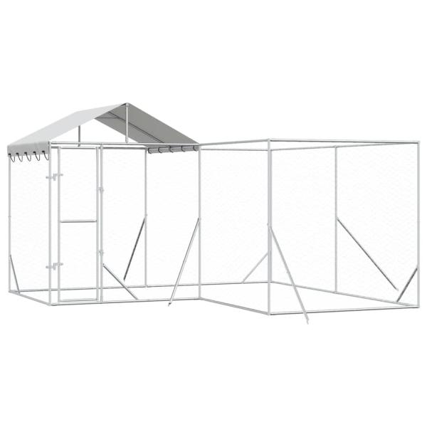 Outdoor-Hundezwinger mit Dach Silbern 4x4x2,5m Verzinkter Stahl