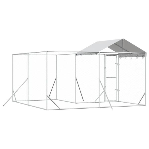 Outdoor-Hundezwinger mit Dach Silbern 4x4x2,5m Verzinkter Stahl