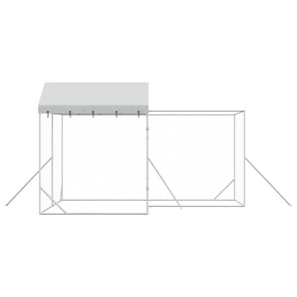 Outdoor-Hundezwinger mit Dach Silbern 4x4x2,5m Verzinkter Stahl