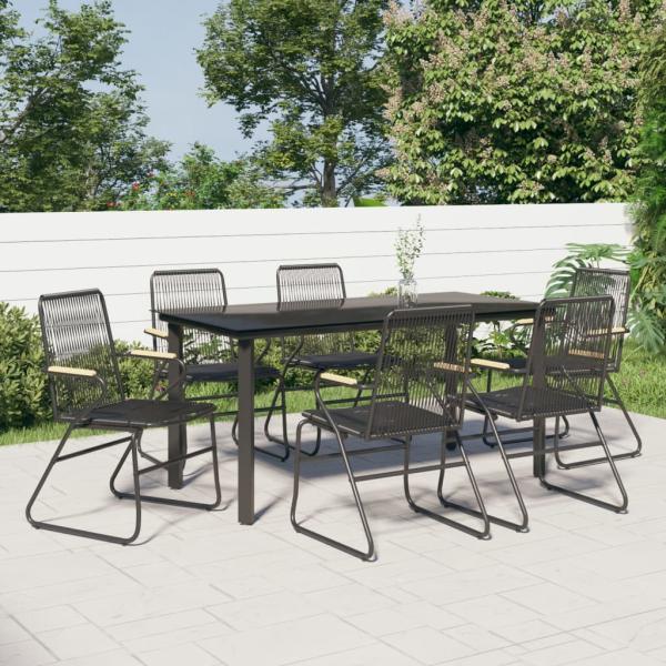 ARDEBO.de - 7-tlg. Garten-Essgruppe Schwarz PVC-Rattan