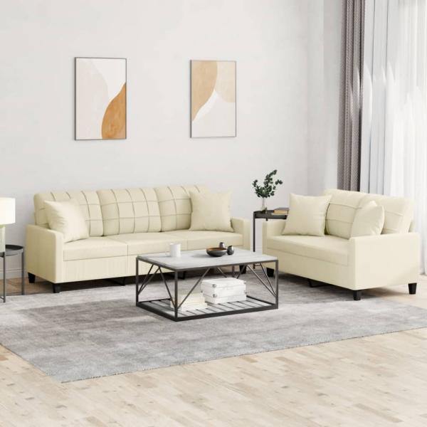 ARDEBO.de - 2-tlg. Sofagarnitur mit Kissen Creme Kunstleder