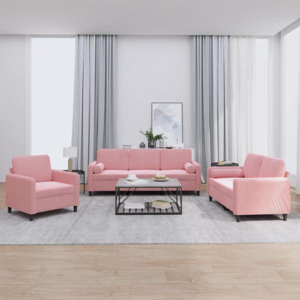 ARDEBO.de - 3-tlg. Sofagarnitur mit Kissen Rosa Samt