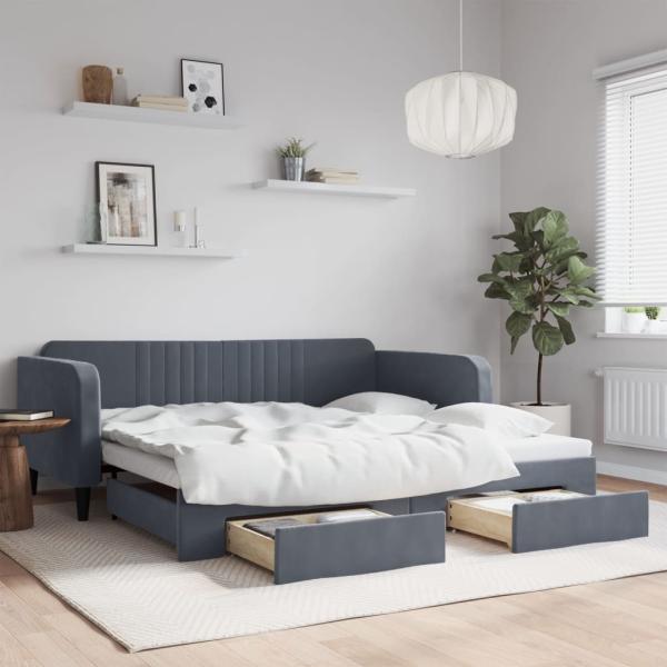 ARDEBO.de - Tagesbett Ausziehbar mit Schubladen Dunkelgrau 100x200 cm Samt