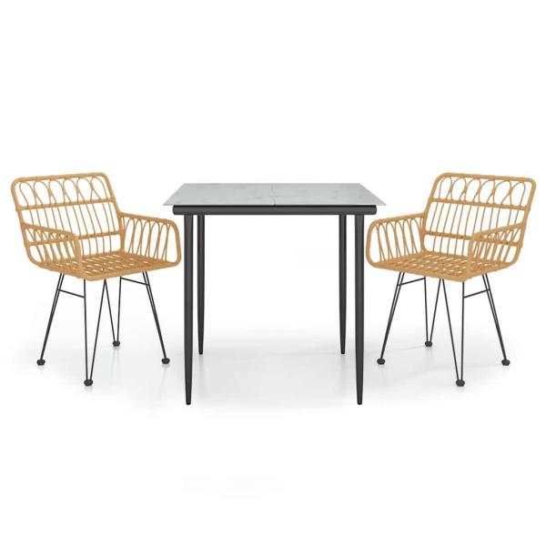 3-tlg. Garten-Essgruppe Poly Rattan