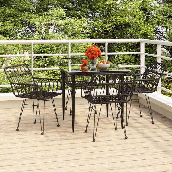ARDEBO.de - 5-tlg. Garten-Essgruppe Schwarz Poly Rattan