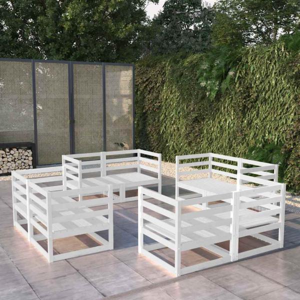 ARDEBO.de - 8-tlg. Garten-Lounge-Set Weiß Massivholz Kiefer