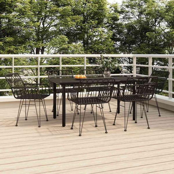ARDEBO.de - 7-tlg. Garten-Essgruppe Schwarz Poly Rattan