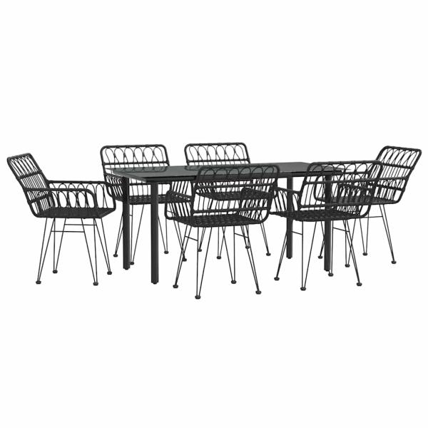 7-tlg. Garten-Essgruppe Schwarz Poly Rattan