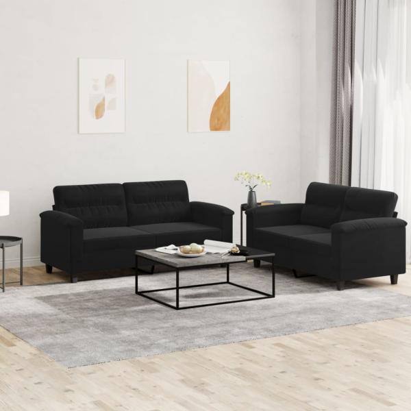 ARDEBO.de - 2-tlg. Sofagarnitur mit Kissen Schwarz Mikrofasergewebe